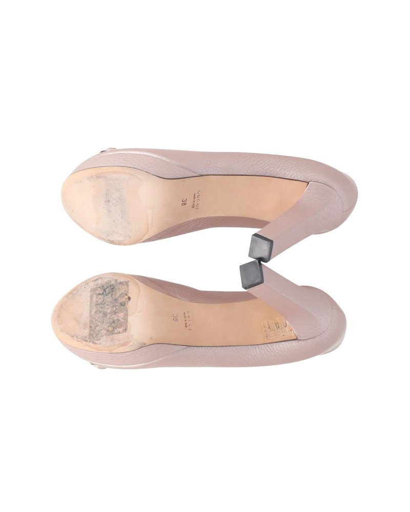 Gucci Horsebit Peep Toe Platform Pumps in Pink Leather - Barde - Image 6