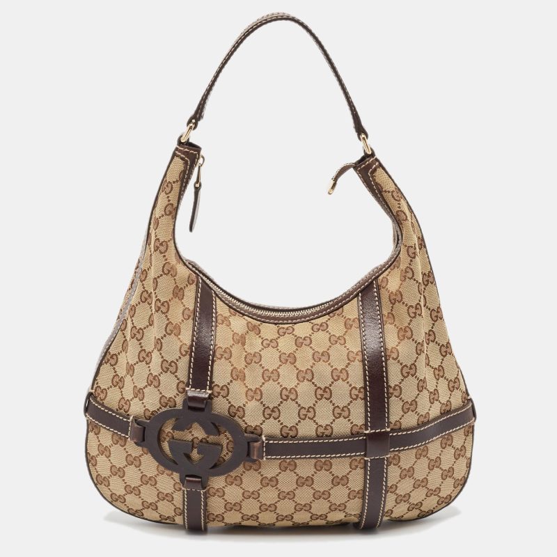 Gucci /ebony Gg Canvas And Leather Royal Hobo - Barde