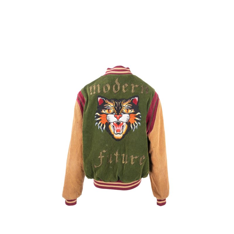 GUCCI Size 48 Embroidered Corduroy ‘Modern Future’ Bomber Jacket Cotton Multicolour - Barde - Image 3