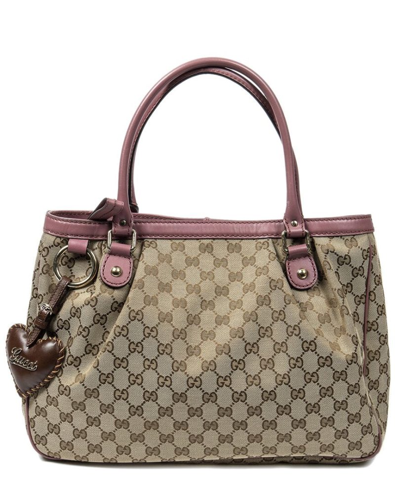 Gucci Beige & Brown & Pink Monogram Canvas Medium Sukey Top Handle Tote - Barde