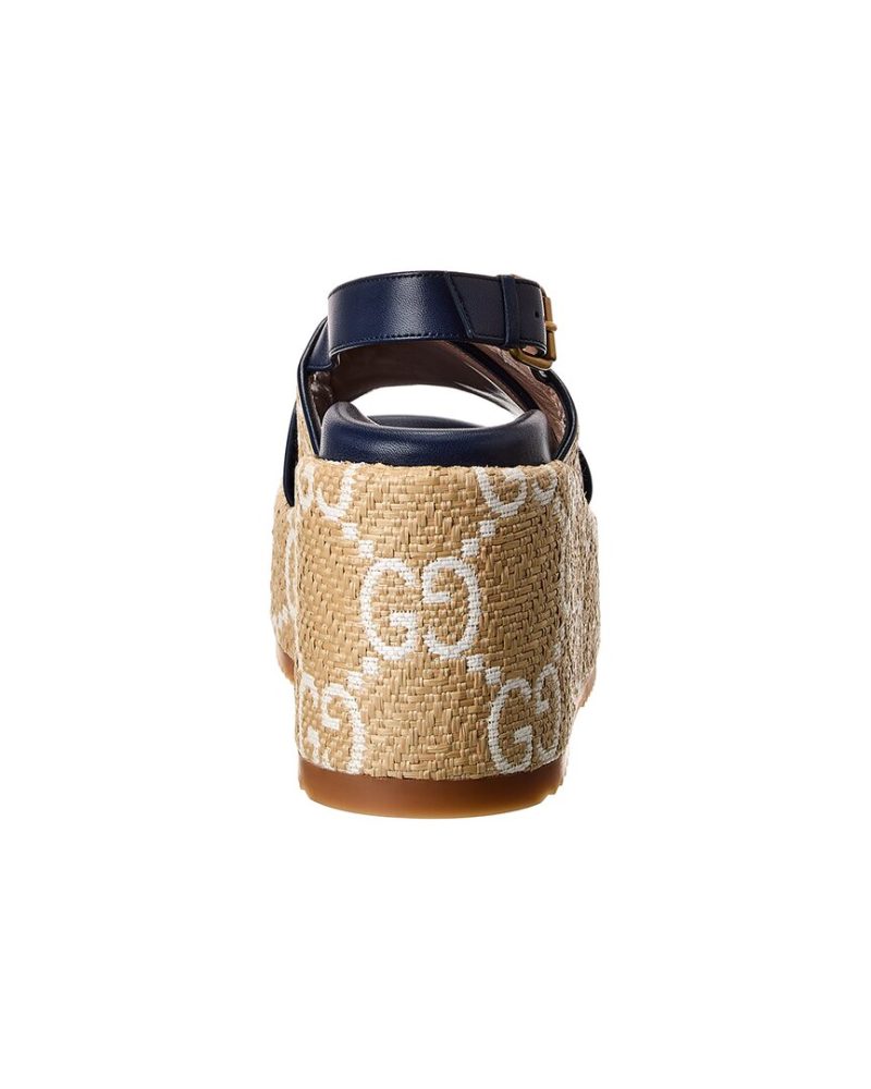 Gucci Straw & Leather Platform Wedge Sandal - Barde - Image 3