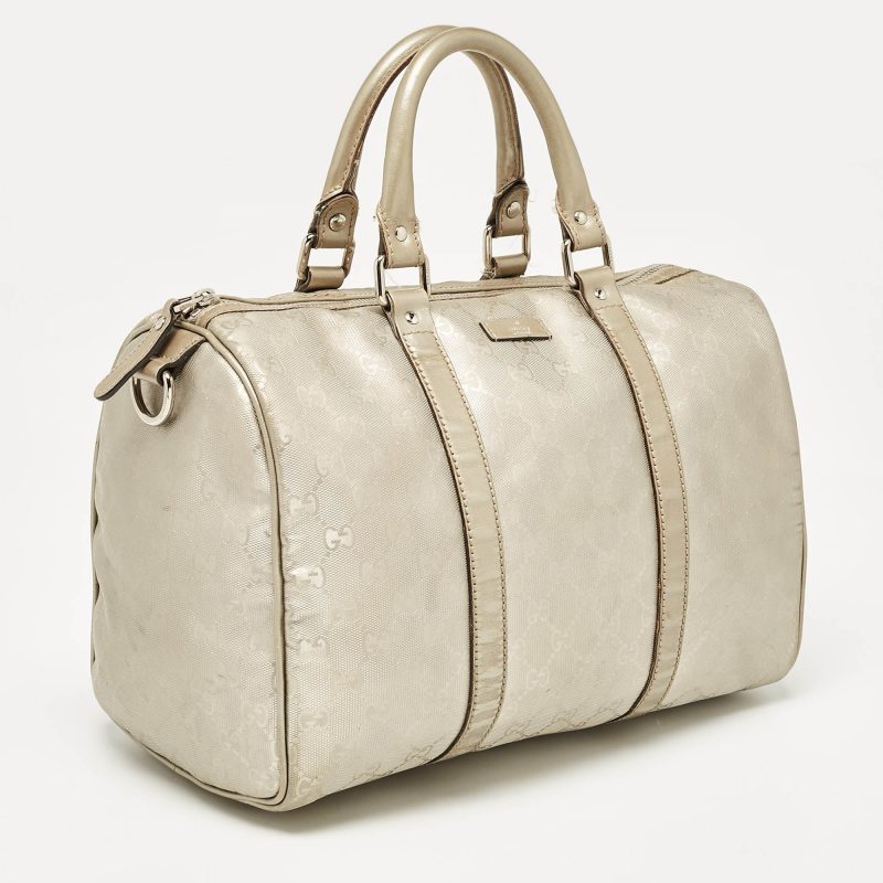 Gucci Metallic Grey Gg Imprime Canvas Medium Joy Boston Bag - Barde - Image 2