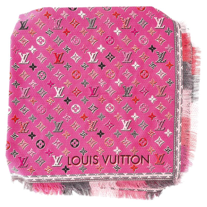 Louis Vuitton Pop Monogram Shawl Scarf in Pink Wool - Barde - Image 2