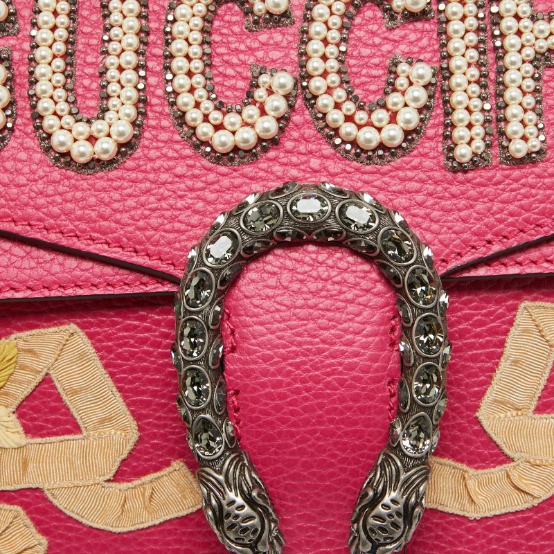 Gucci Magenta Leather Small Guccify Pearl Embellished Dionysus Shoulder Bag - Barde - Image 3