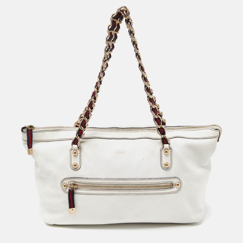 GucciLeather Front Zip Chain Tote - Barde