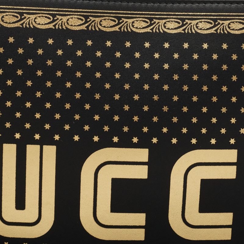 Gucci Black/gold Leather Guccy Zip Wristlet Pouch - Barde - Image 4