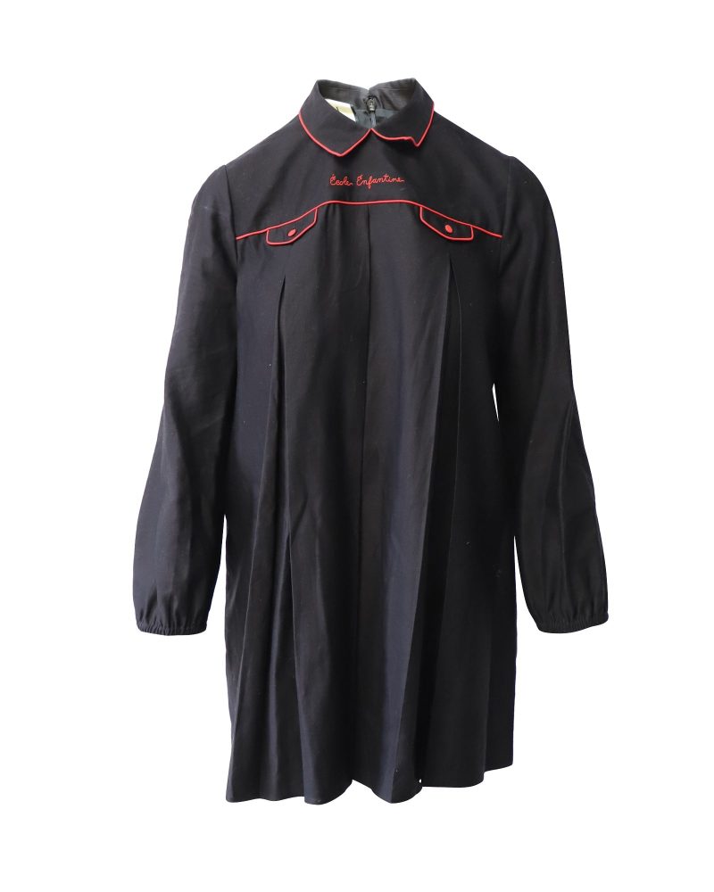 Gucci École Enfantine-Embroidered Mini Dress in Black Linen - Barde