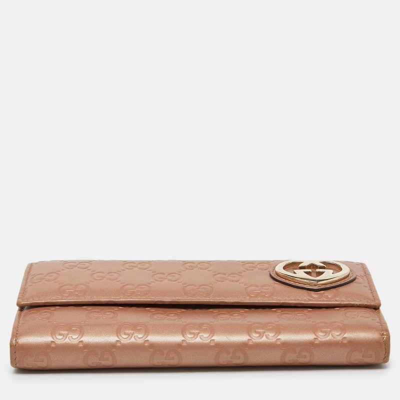 Gucci Metallic Peach Guccissima Leather Flap Continental Wallet - Barde - Image 5