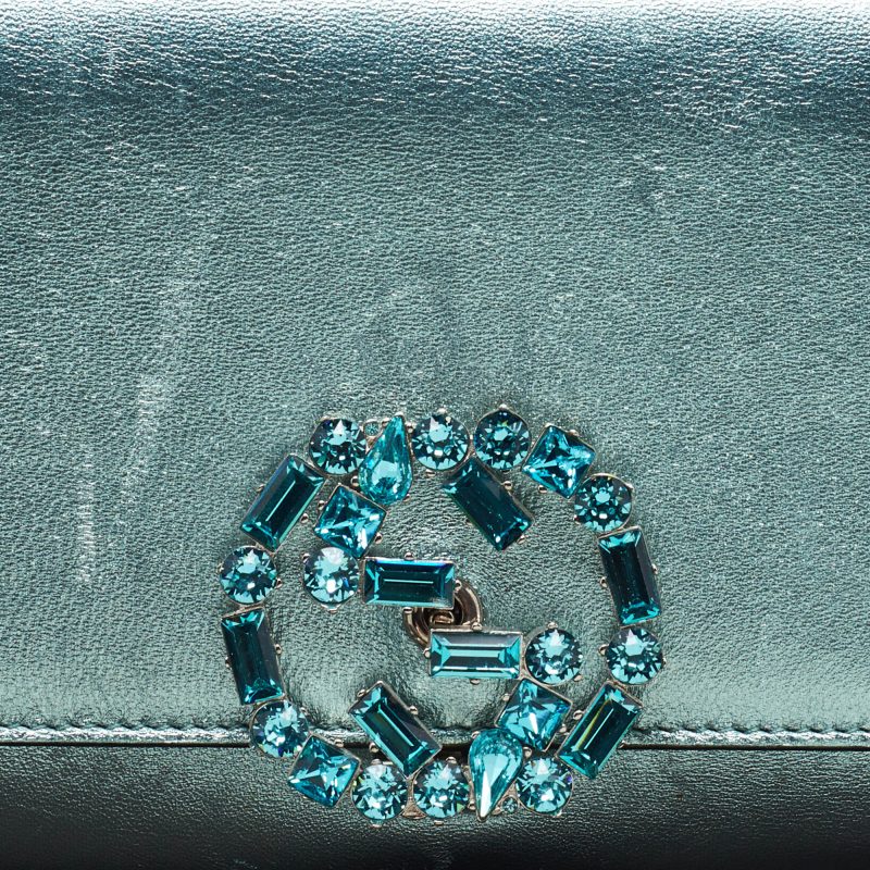 Gucci  Leather Crystal Interlocking G Broadway Clutch - Barde - Image 4