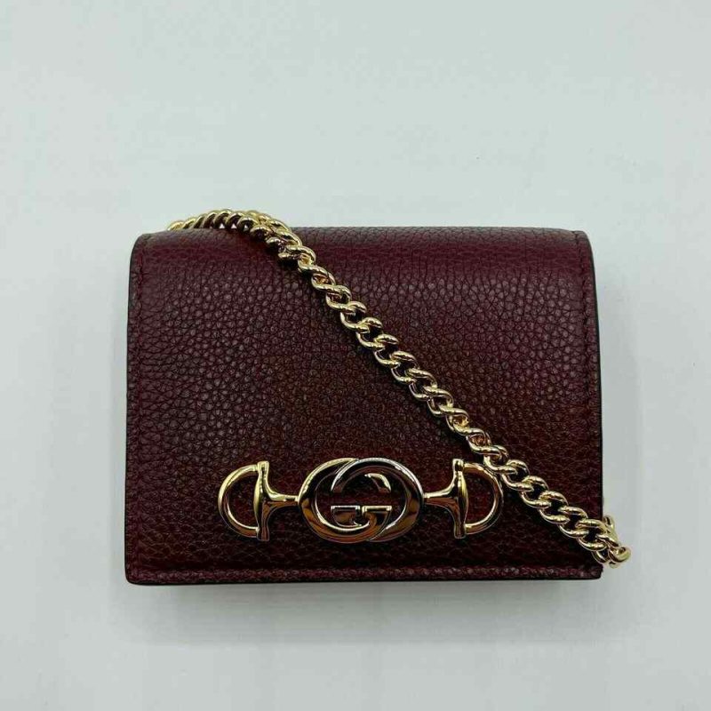 Gucci Women's Zumi  Leather  Chain Bi-Fold Mini Wallet w/box - Barde - Image 2