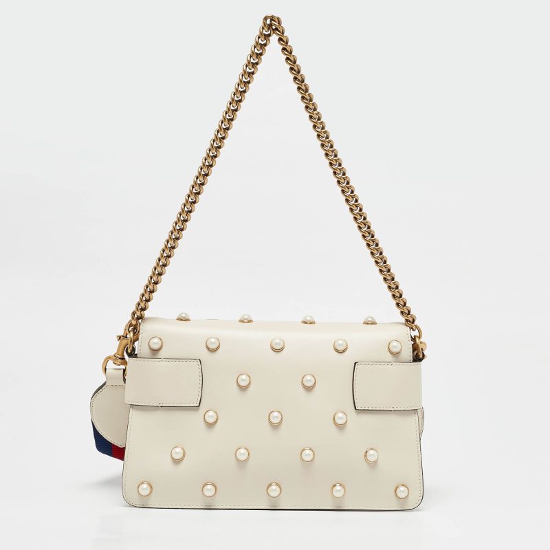 Gucci Off White Leather Mini Pearl Queen Margaret Broadway Shoulder Bag - Barde - Image 3