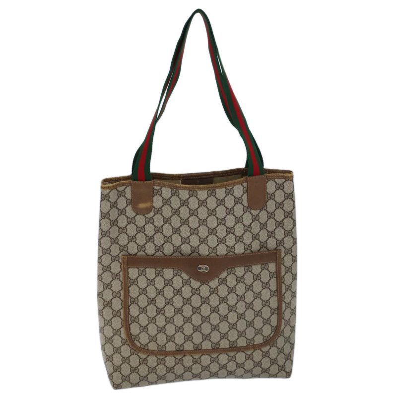 Gucci Gg Supreme Web Sherry Line Tote Bag Pvc Beige Red - Barde