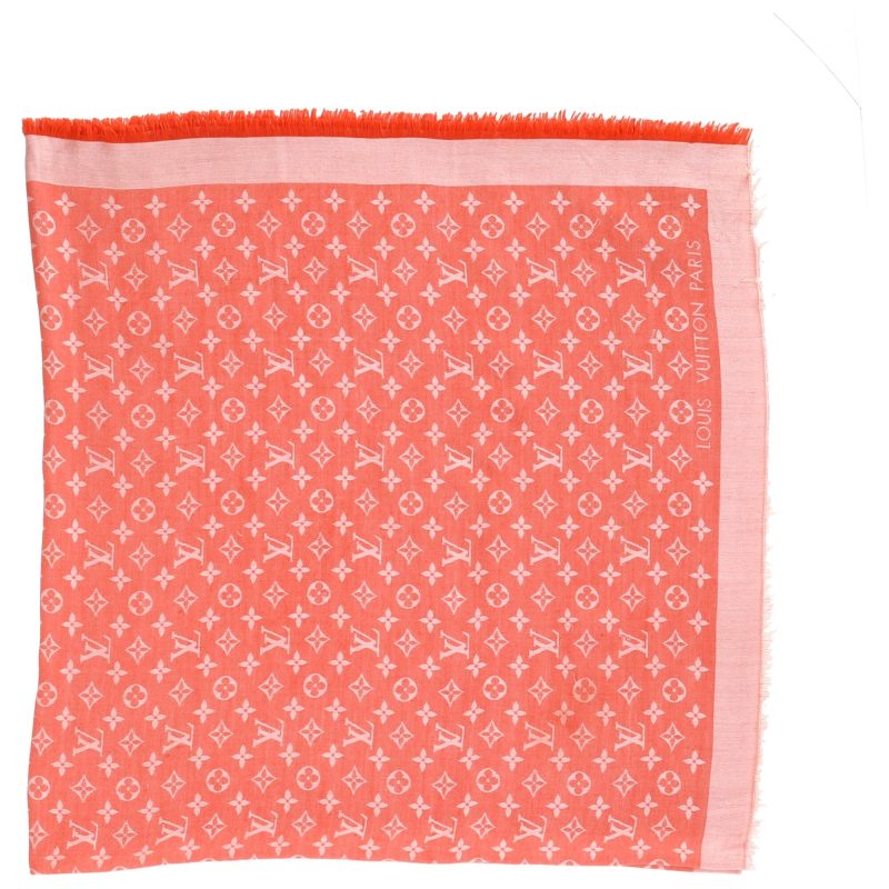 Louis Vuitton Monogram Shawl Scarf in Orange Silk - Barde - Image 5