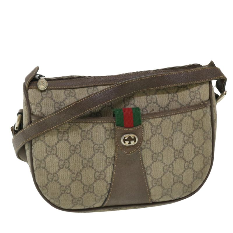 Gucci GG Canvas Web Sherry Line Shoulder Bag Beige Red - Barde