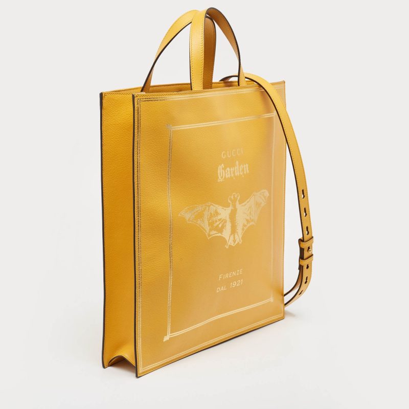 Gucci Mustard Leather Garden Bat Vertical Shopping Tote - Barde - Image 2