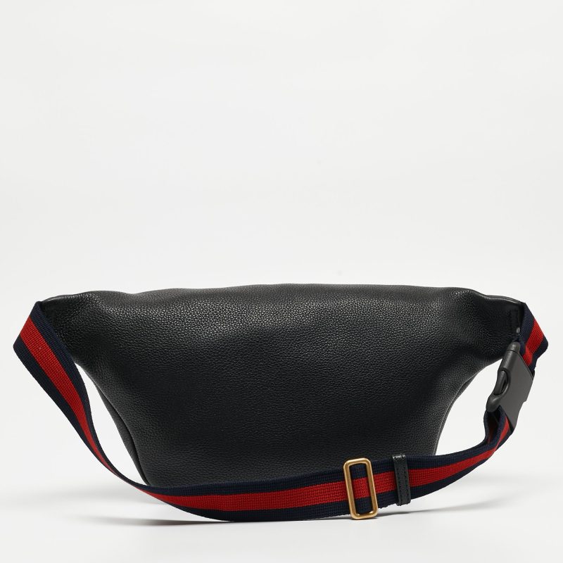 Gucci Black Pebbled Leather Logo Web Belt Bag - Barde - Image 3