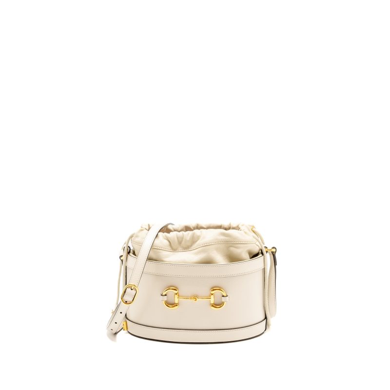 Gucci 1955 Horsebit Bucket Tote Bag Calfskin White GHW - Barde