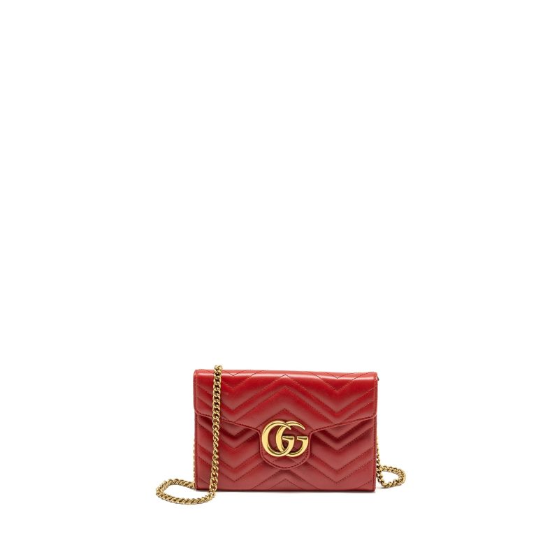 Gucci Marmont flap wallet with chain calfskin red GHW - Barde