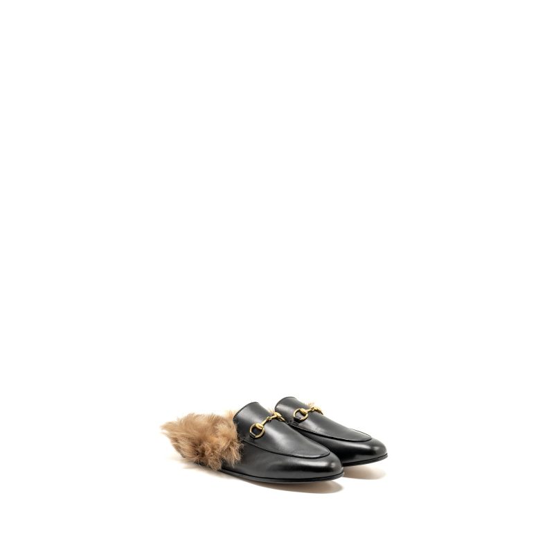 Gucci Size 37 Horsebit Princetown Fur Slipper Leather Black GHW - Barde
