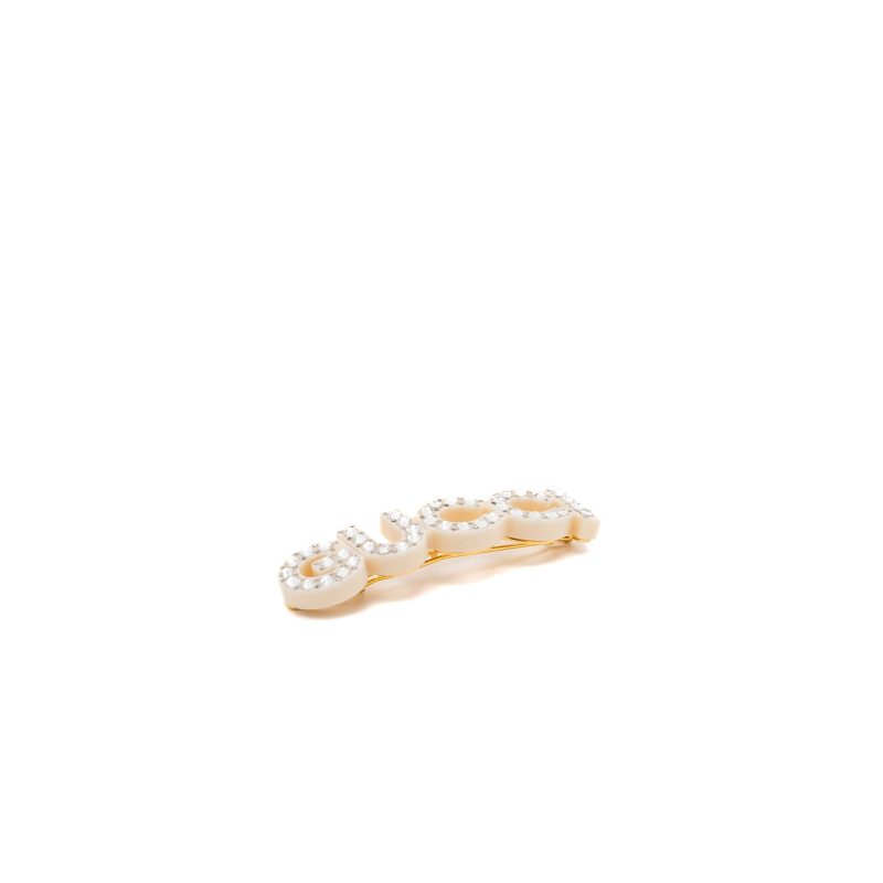 GUCCI letter crystal hair clip white / light gold tone - Barde - Image 2