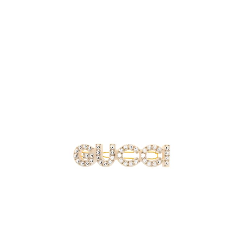GUCCI letter crystal hair clip white / light gold tone - Barde