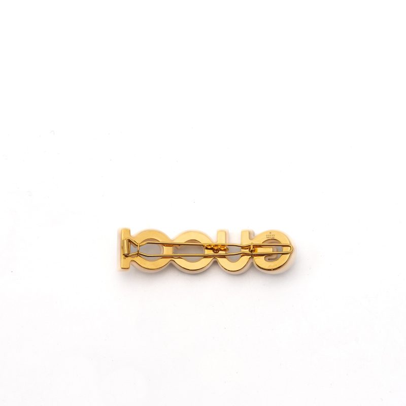 GUCCI letter crystal hair clip white / light gold tone - Barde - Image 3