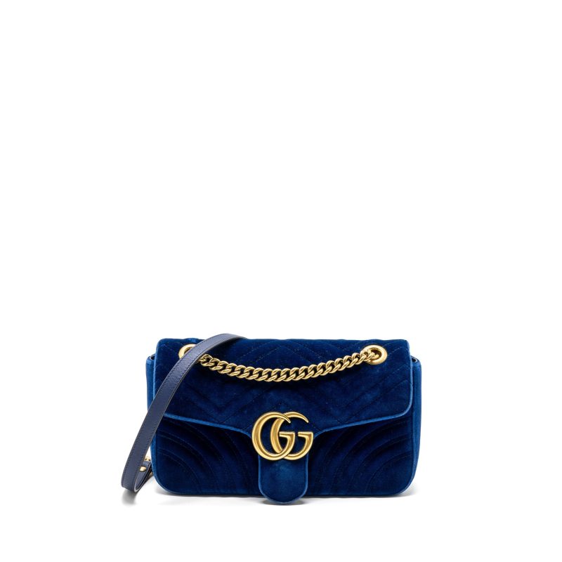 Gucci GG marmont shoulder bag velvet blue GHW - Barde