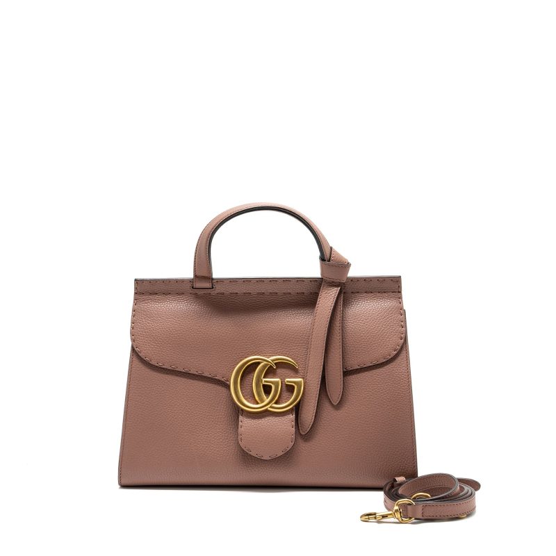 Gucci Top Handle Flap Bag Calfskin Dark Pink GHW - Barde