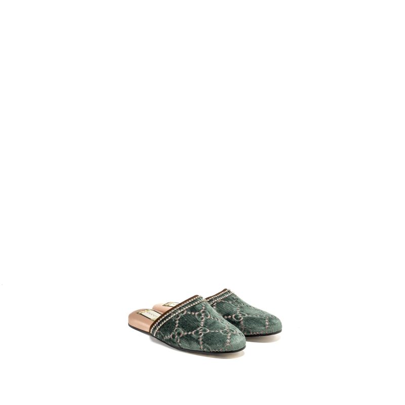 Gucci Size 36.5 Slippers with Crystal/ Velvet Green/Multicolour - Barde