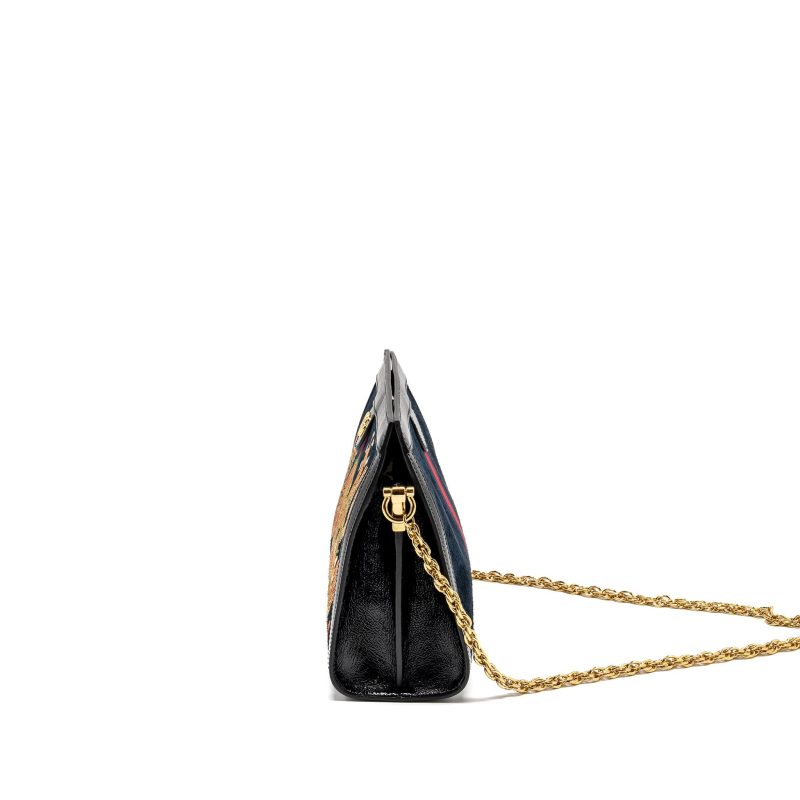 Gucci Ophidia Chain Bag Dragon Embroidered Suede Blue/Black/Multicolour GHW - Barde - Image 4
