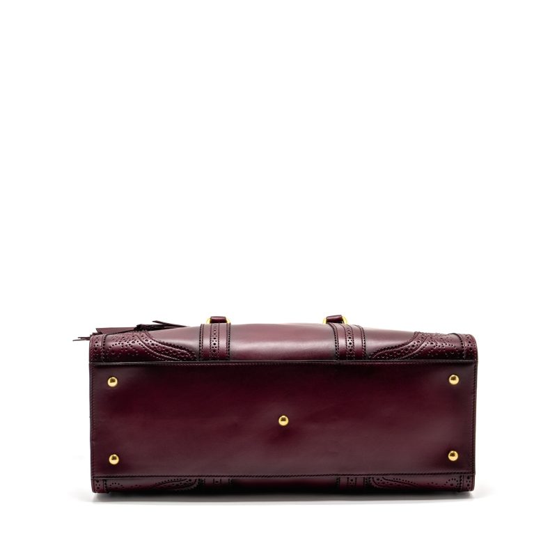 Gucci Vintage Duilio Brogue Boston Bag Calfskin Burgundy GHW - Barde - Image 5