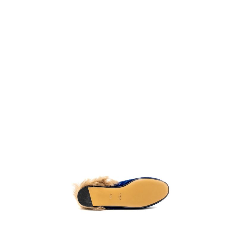 Gucci Size 36.5 Horsebit Princetown Fur Slipper Velvet Blue GHW - Barde - Image 6