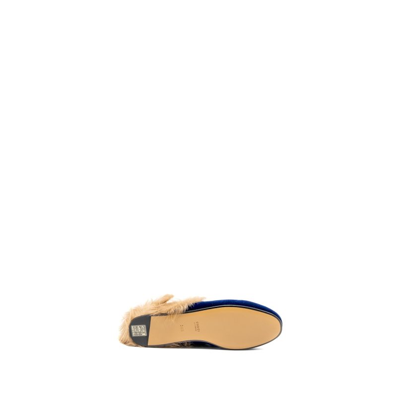 Gucci Size 36.5 Horsebit Princetown Fur Slipper Velvet Blue GHW - Barde - Image 7