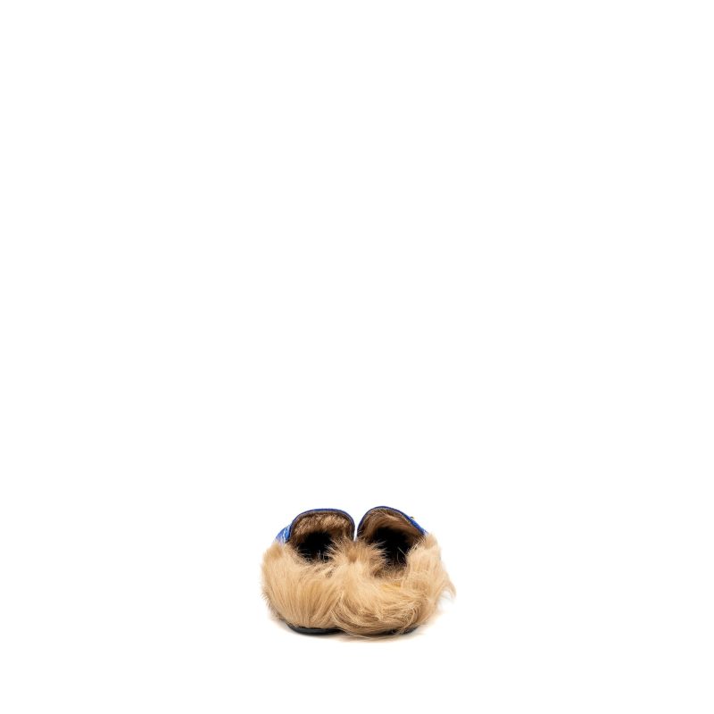 Gucci Size 36.5 Horsebit Princetown Fur Slipper Velvet Blue GHW - Barde - Image 3