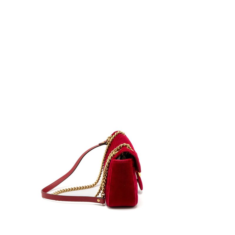 Gucci Small GG Marmont Bag Velvet Red Brushed GHW - Barde - Image 3