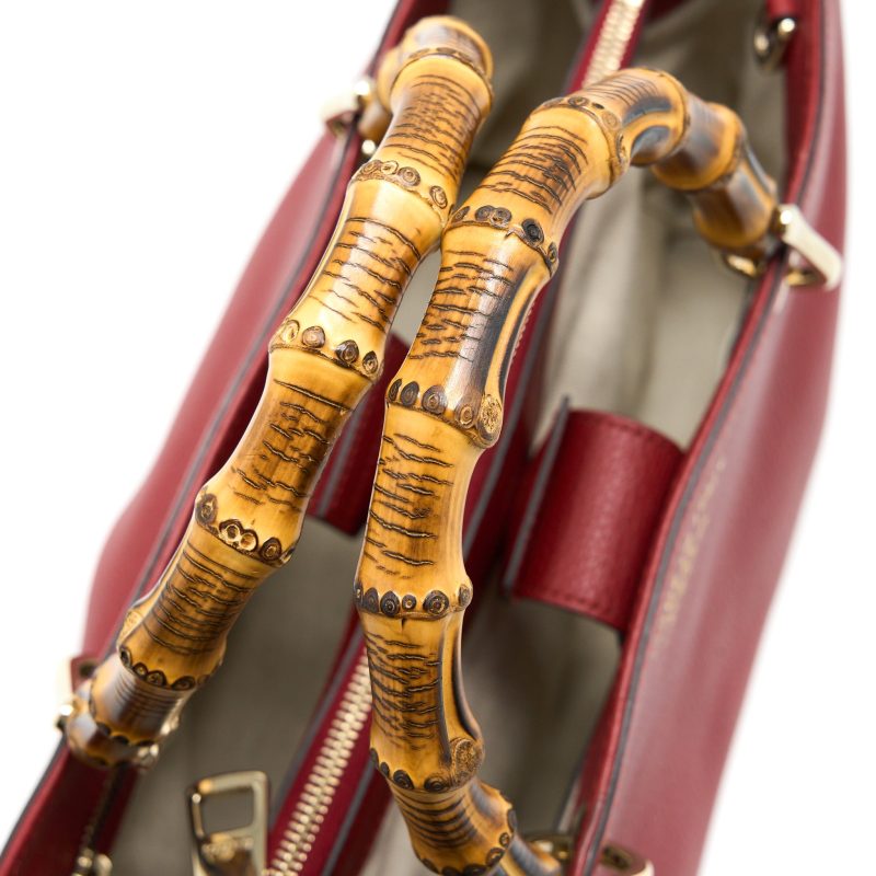 Gucci Crossbody Tote Bag Bamboo Handle Calfskin Red LGHW - Barde - Image 8
