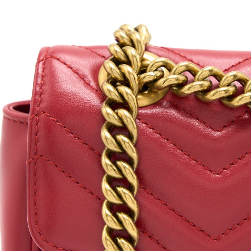 Gucci Small GG Marmont Matelasse Shoulder Bag Calfskin Red GHW - Barde - Image 8