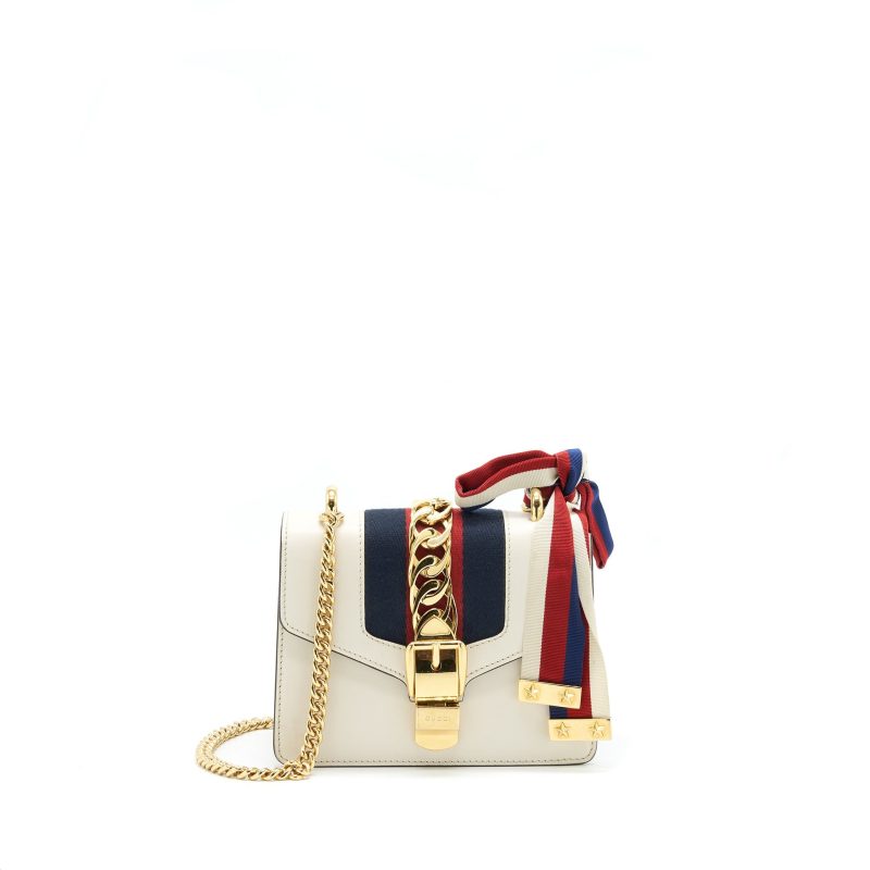 GUCCI SYLVIE MINI LEATHER CHAIN BAG IN WHITE GHW - Barde