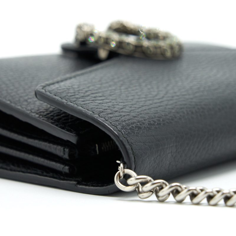 Gucci Mini Dionysus Wallet On Chain Grained Calfskin Black SHW - Barde - Image 6