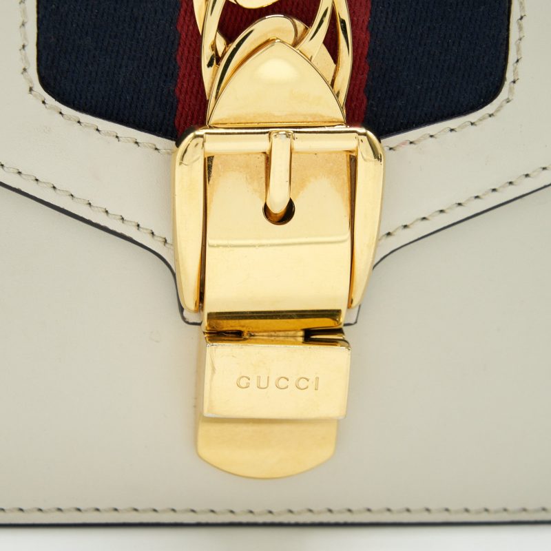 GUCCI SYLVIE MINI LEATHER CHAIN BAG IN WHITE GHW - Barde - Image 10