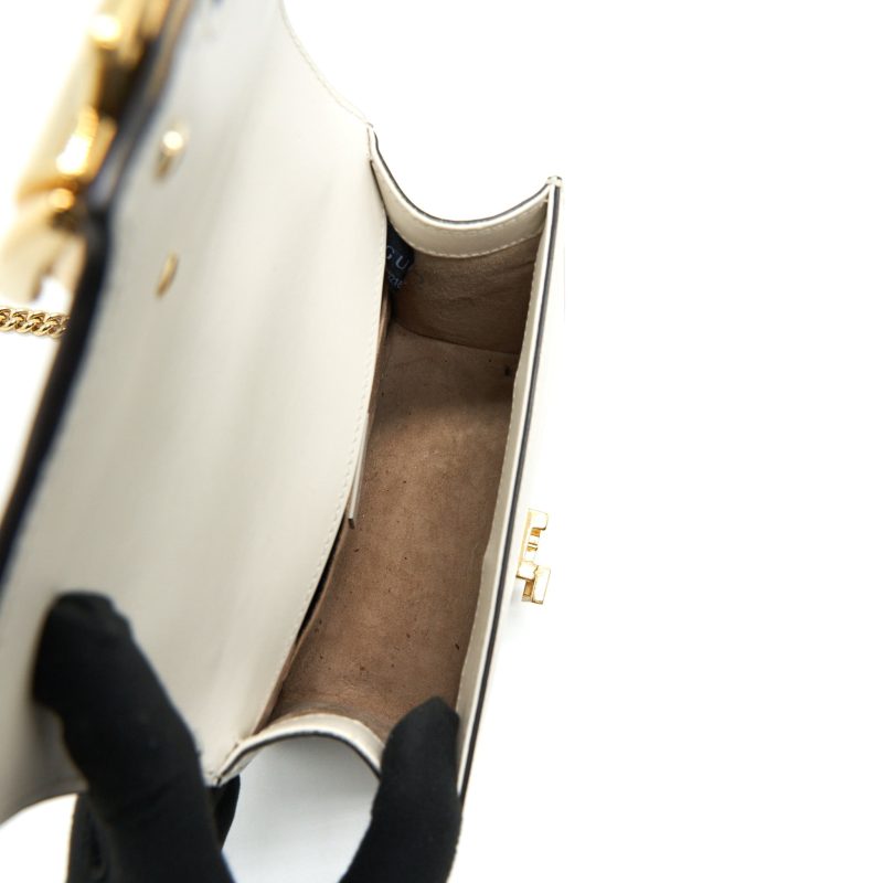 GUCCI SYLVIE MINI LEATHER CHAIN BAG IN WHITE GHW - Barde - Image 9