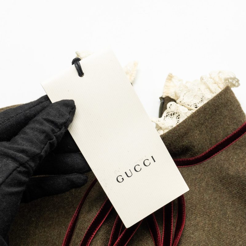Gucci Size 38 Lace Collar Dress Wool Brown - Barde - Image 7