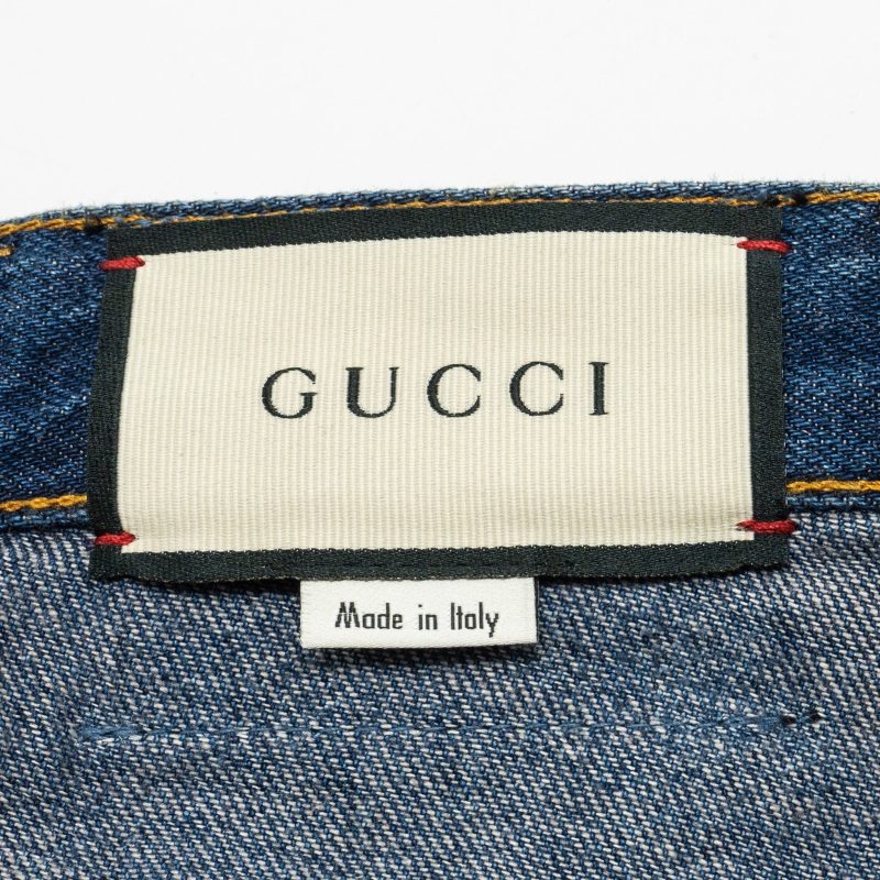 Gucci Size 24 Embellished Crop Wide Leg Denim Jeans With Knit Patches Cotton Blue - Barde - Image 9