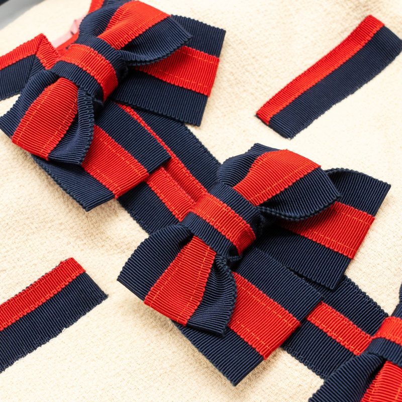 Gucci size 36 ribbon button mini jacket multicolour beige / navy/ red - Barde - Image 4