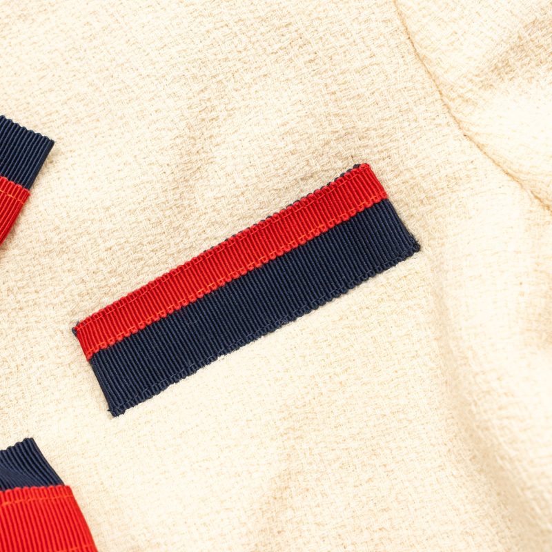 Gucci size 36 ribbon button mini jacket multicolour beige / navy/ red - Barde - Image 9