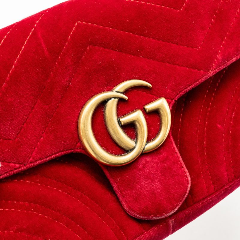 Gucci Mini GG Marmont Bag Velvet Red GHW - Barde - Image 9