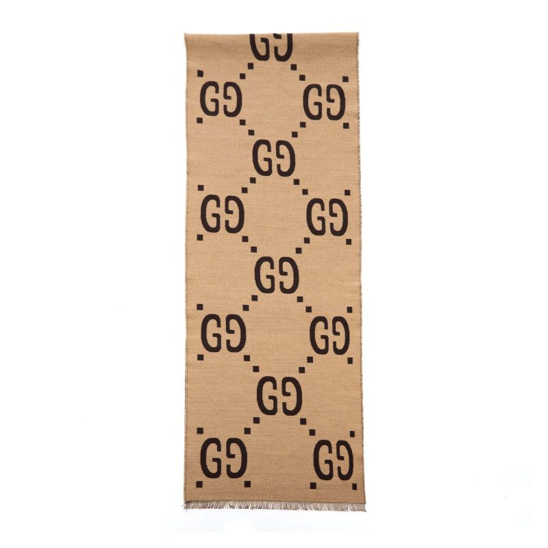 Gucci GG Jacquard Wool Silk Scarf Brown/Beige - Barde - Image 2