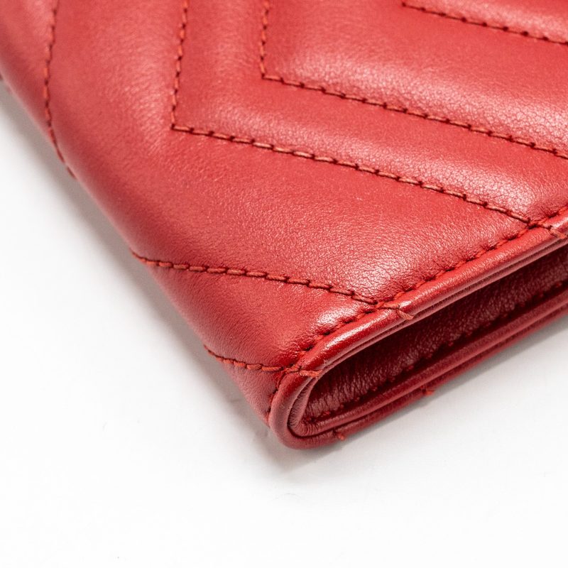 Gucci Marmont flap wallet with chain calfskin red GHW - Barde - Image 8