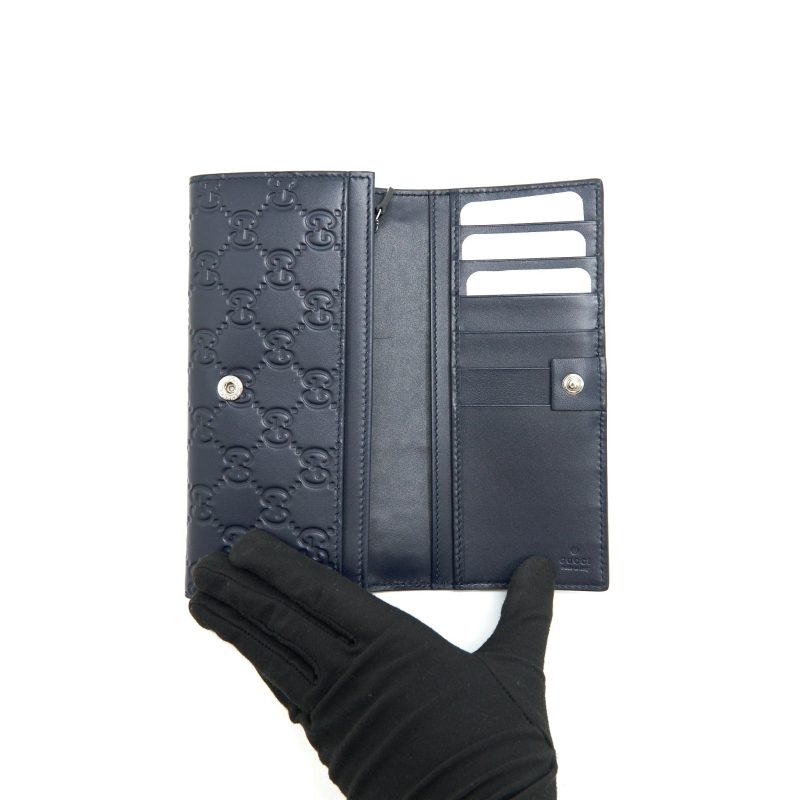 Gucci Men's Signature Web Leather Long Wallet In Dark Navy - Barde - Image 6