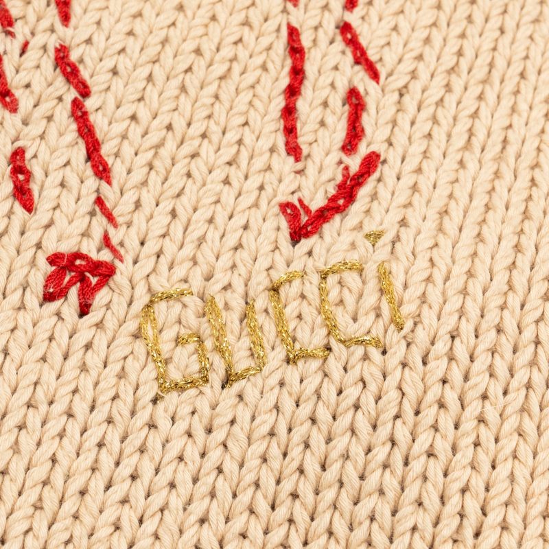 Gucci Size M Animal Magnetism Intarsia Knit Ribbed Cotton Sweater Beige - Barde - Image 5